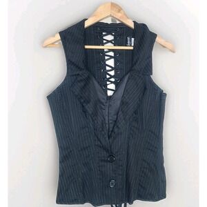 Fredericks of Hollywood Sleeveless Striped Tuxedo Corset L Bustier Gothic Y2K